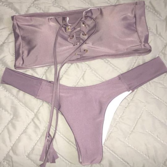 Purple tie up bandeau bikini - Picture 1 of 1